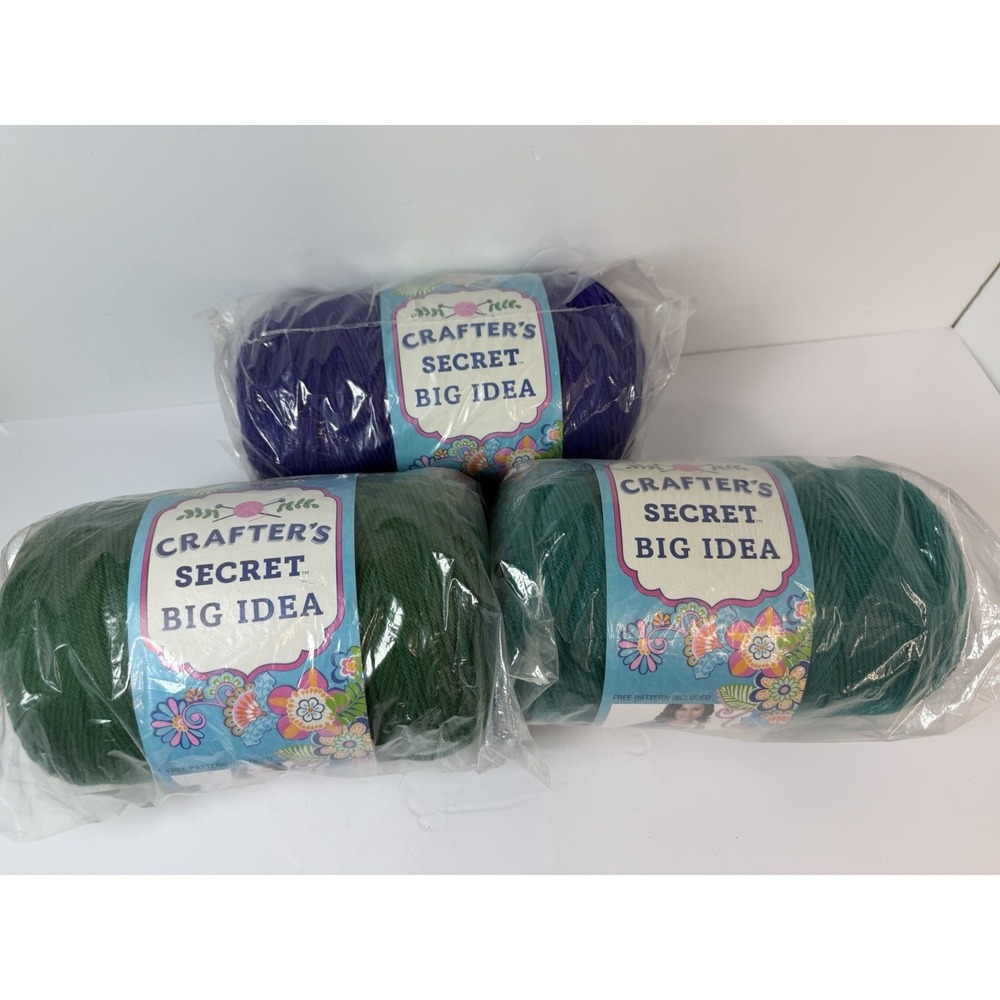 Crafter's Secret Big Idea Acrylic Yarn 3 Skeins New 16oz Each